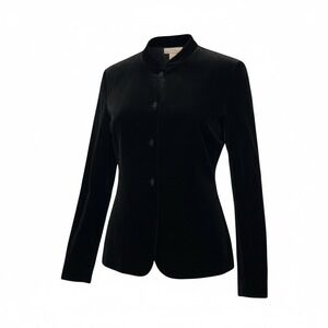 J. Jill Black Velvet Mandarin Collar Button Front Blazer Jacket Women SP Petite
